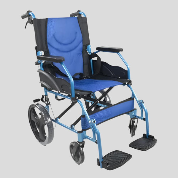 Silla de ruedas | Plegable | Aluminio | Frenos en manetas | Ancho asiento 46cm | Azul | Pirámide | Mobiclinic