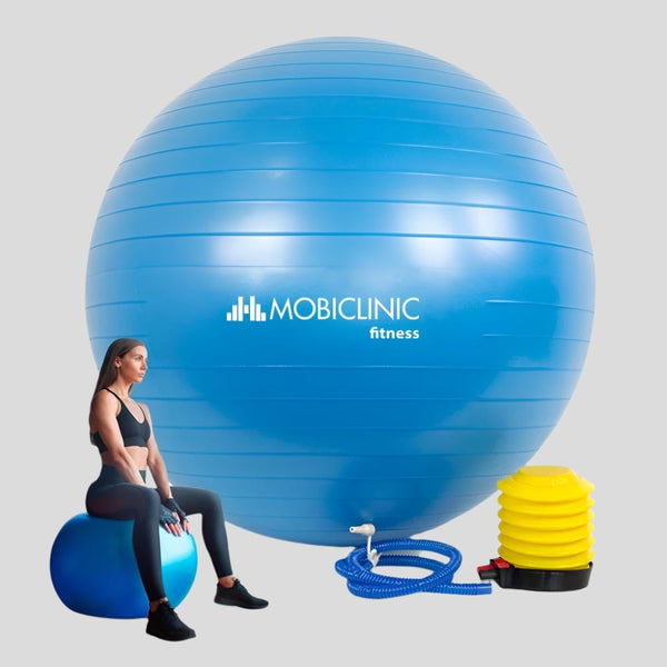 Pelota de pilates | 58 cm | Antideslizante | Anti-pinchazos | Incluye inflador | Lavable | Azul| PY-01 |Mobiclinic