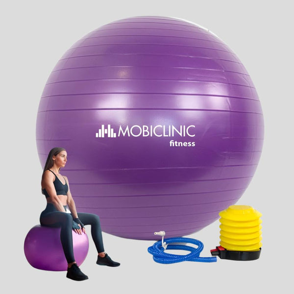 Pelota de pilates | 58 cm| Antideslizante | Anti-pinchazos | Incluye inflador | Lavable | Morado| PY-01 |Mobiclinic