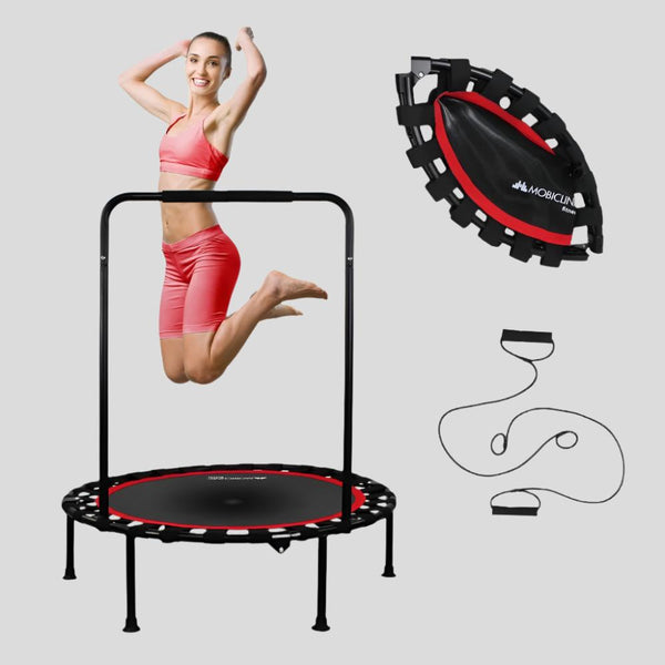 Trampolín redondo fitness |Plegable |Máx 150kg |Reposabrazos regulable |Desmontable | 101x101x118cm |Kangumobi |Mobiclinic